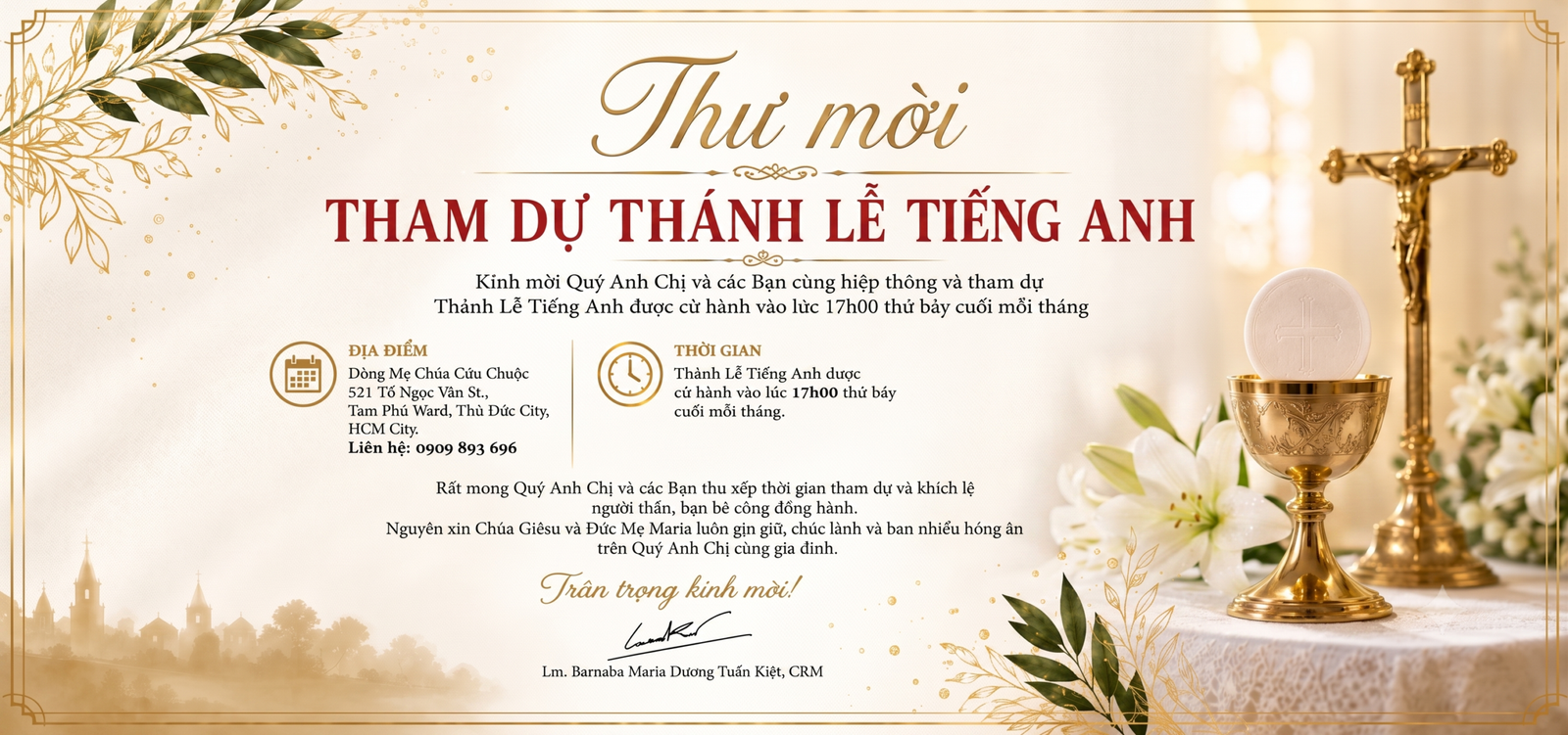 Thư Mời Tham Dự Thánh Lễ Tiếng Anh.